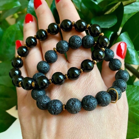 Onyks i lawa wulkaniczna - bransoletka z kamieni naturalnych