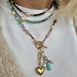 Piękny, kobiecy, delikaty, pastelowy - naszyjnik ręcznie wykonany  jadeit amazonit hematyt perla