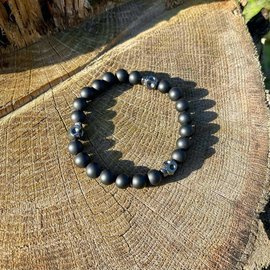 Matowy onyks czachy z hematytu - męska bransoletka z kamieni naturalnych