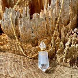 Buteleczka, naszyjnik z kamienia Kryształ górski, perfumetka, sekretnik