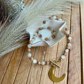 Naszyjnik z kamieni naturalnych - Słońce i Księżyc - kamień słoneczny i kamień księżycowy - MOC KOBIECEJ ENERGII