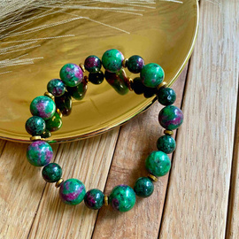 Zoist z rubinem - zielona bransoletka z kamieni naturalnych