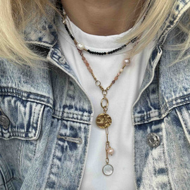 Pełnia kobiecości, delikatności i subtelności! nude, pastelowy naszyjnik - Ręczenie wykonany naszyjnik z kamieni naturalnych