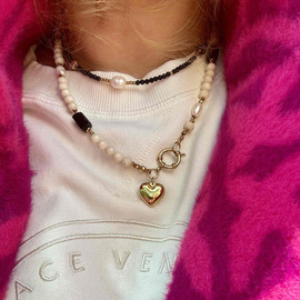 zaufaj swojej intuicji, kamień rzeczny – kamień intuicji z onyksem i hematytem, Serce - pokochaj siebie - ręczenie robiony naszyjnik z kamieni naturalnych