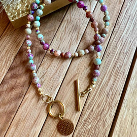 Naszyjnik kolorowy Jaspis z zawieszką - wsparcie i wyciszenie - naszyjnik ręcznie robiony z kamieni naturalnych