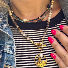 Spokój i wewnętrzna harmonia - ręcznie robiony naszyjnik - jaspis, agat, hematyt, kamień rzeczny perła