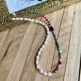 MOC z Perłą! Kolorowy przenikający dobrymi wibracjami naszyjnik z kamieni szlachetnych i półszlachetnych