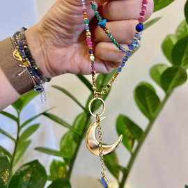 Zawieszka księżyc ażurowy, Kolorowy naszyjnik z kamieni naturalnych - zawieszka księżyc, LUNA kolor złoty - moc kobiecej energii