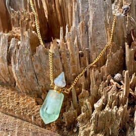 Buteleczka, naszyjnik z kamienia Fluoryt - kamień geniuszy, perfumetka, sekretnik