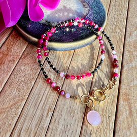 Naszyjnik z kamieni naturalnych - agat, spinel, hematyt - Energia życiowa, wierność, miłość