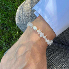 Kamień księżycowy z perłą Ukojenie i spokój - bransoletka z kamieni naturalnych
