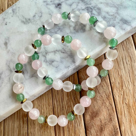 Oczyszczenie, Miłość i Możliwości, bransoletka z kamieni naturalnych - kryształ górski, kwarc różowy, awenturyn 