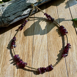 Choker - Pomyślność, Siła, Bezpieczeństwo, Marzenia - ręcznie robiony naszyjnik z kamieni naturalnych, granat&hematyt