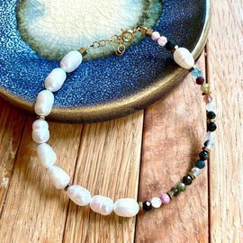 Bransoletka z kamieni - turmalin i perły