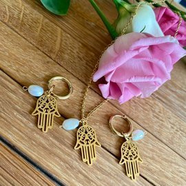 Naszyjnik i kolczyki Hamsa z perłą