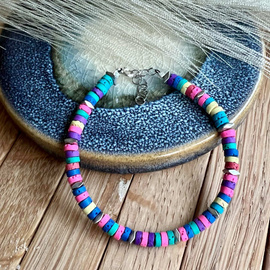 Tęcza kolorów - Multikolorowa bransoletka z lawy wulkanicznej, przekładana hematytem - zapinana